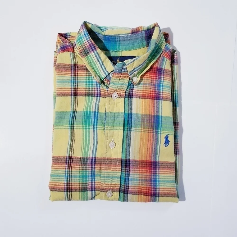 RALPH LAUREN Boys Multicolor Madras Plaid Button down Shirt size 7
